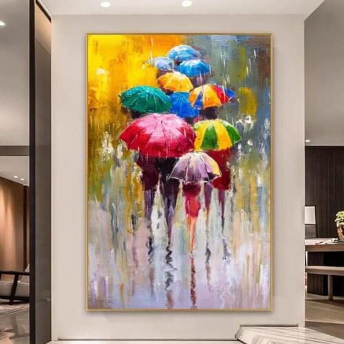 Rainbow Umbrellas Oil Painting Abstract Posters and Prints Romantic Wall Art Canvas Picture for Living Room Modern Home Decor