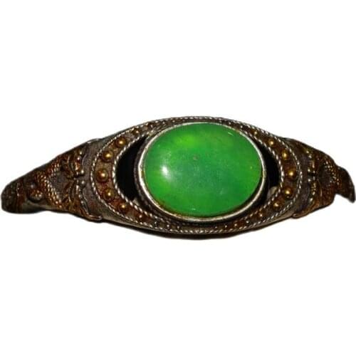Early collection inlaid jade gold depicting pure white copper double dragon bracelet ornaments
