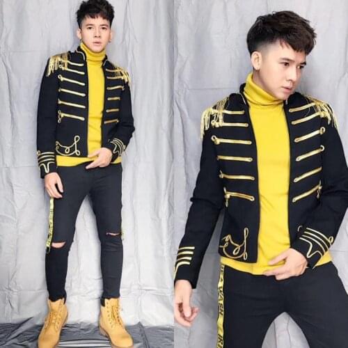 Luxury mens/ golden embroidery tassels medieval event/stage performance short tuxedo jacket/stage performance/ASIA SIZE