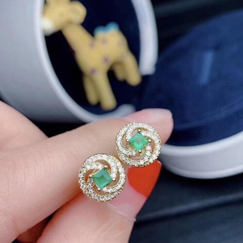 Silver earrings elegant green emerald gemstone stud earring 925 sterling silver ornament real natural gem birthday party gift
