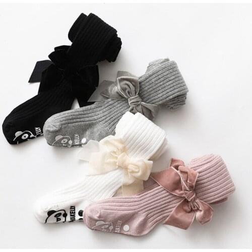 Wide Velvet Bowknot Pantyhose for Girls Clothes Toddler Girls Stocking Kids Socks Cotton Ribbed Children Tights Meias Toddler Le