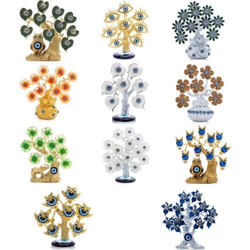 H&D Fengshui Blue Evil Eye Tree for Money Protection Wealth Achievement Good Luck Xmas Gift Home Decor Ornament Showpiece Resin