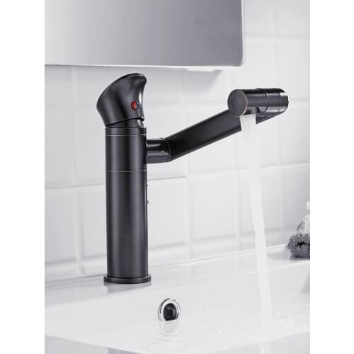Basin faucet black household pull-out above counter basin rotating hot and cold water wash basin faucet