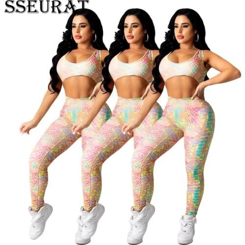 SSEURAT Print Yoga Set Gym Fitness Summer Clothing Sportswear High Waist Athletic Leggings Sports Workout Suits