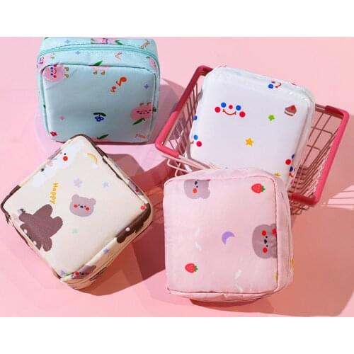 Portable Fabric Large Capacity Sanitary Towel Napkin Tampon Purse Bag Organizer Pouch Girls Korean Feminine Hygiene Pad Storage