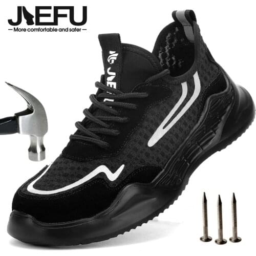 JIEFU Safety Shoes for Men Summer Lightweight Breathable Mesh Steel Toe Work Sneakers Womens Construction Shoes
