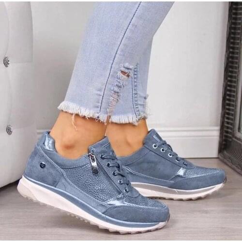Women Casual Shoes 2021 New Fashion Wedge Flat Shoes Zipper Lace Up Comfortable Ladies Sneakers Female Vulcanized Shoes