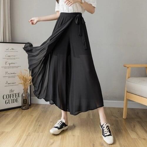 2021 Spring Summer New Korean Pleated Chiffon Trousers Woman Plus Size Casual High Waist Pants Hakama Female Wide Leg Pantalones