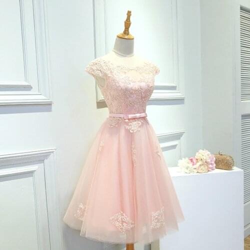 New short candy color pink sweat lace lady girl women princess bridesmaid banquet party performance dress gown free shipping