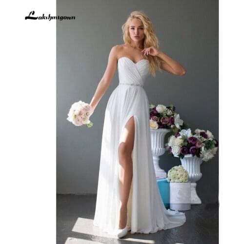 Sexy Split Off A Line Wedding Dresses with Sashes Crystal Strapless Vestidos De Novia Backless Plus Size Bride Bridal Gowns