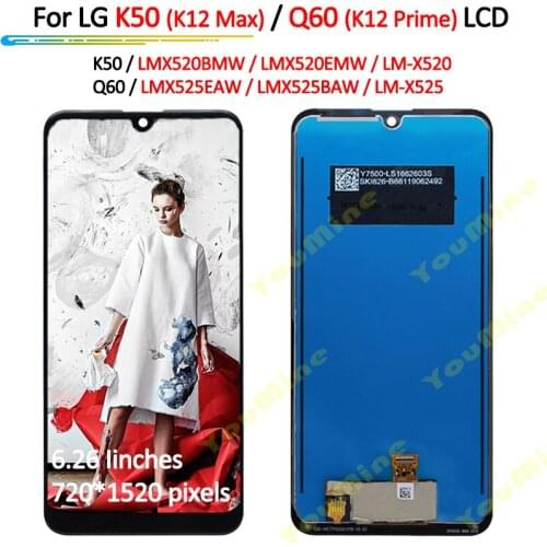 For LG K50 LCD Display Screen Digitizer K12 Max Dual/single Assembly For LG Q60 lcd Replacement For LG K12 Prime LCD X525 X520