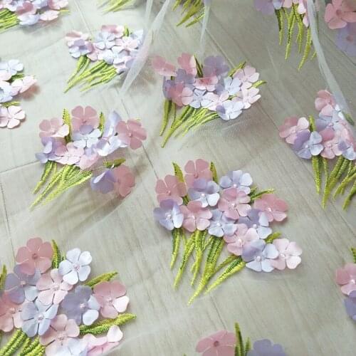 1Y/lot Chiffon Embroidery Flower Lace Fabric For Gilr Dress Cloth Accessories Home Curtain Decoration