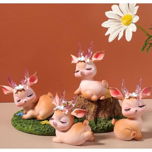 1 Pcs Deer Cartoon Fawn Figurines Miniatures Fairy Garden Gnome Moss Gift Resin Crafts Home Decoration Ornaments Gifts