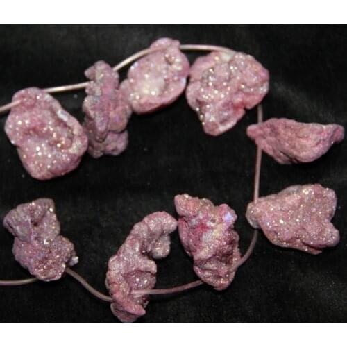 10pcs Druzy Crystal Geode Quartz Stone Beads, 30-48mm Pink Gems Necklace, Top Drilled Crystal Pillars, AAA Quality Jewelr
