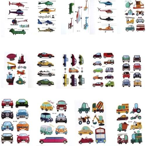 Cartoon Car Airplane Temporary Tattoo Fake Tattoos Sticker Face Cosmetic Body Art For Children 10pcs