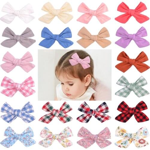 2pcs/set Flower Cotton Hair Bows With Clip For Baby Girls Plaid Boutique Hair Clips Hairgrip Barrettes Headwear Hair Acesssories