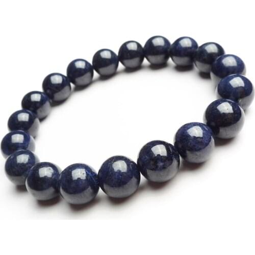Drop Shipping 11mm Genuine Deep Blue Gem Stone Women Mens Stretch Bracelet Fashion Charm Crystal Round Beads Bracelet
