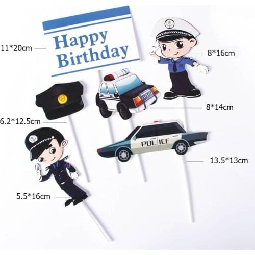 2020 6Pcs/lot Police Dream Birthday Cake Topper Police Car Happy Birthday Cake Topper for Kids Birthday Party Cake Decorations