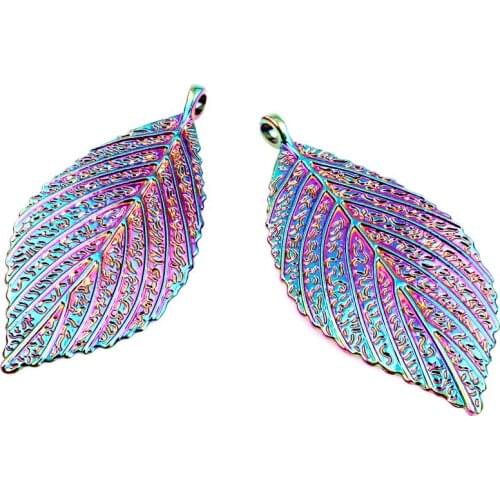 5pcs/lot Rainbow Color alloy Big tree Leaves pendant Charms fit Necklace Christmas pendant for womens Men Jewelry Making