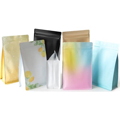50PCS Colored Flat Bottom Pouch Tea Herb Rice Packaging Bags With Zipper