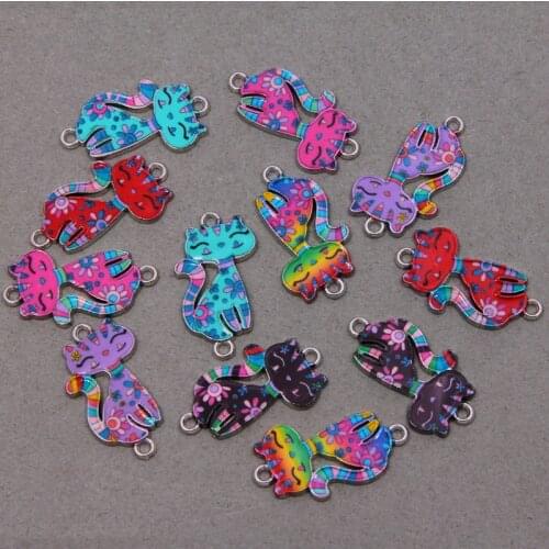 5pcs Cat Enamel Alloy Bracelets Connectors Animal Charms For DIY Necklace Accessories DIY Fashion Jewelry Finding 15*30*2cm