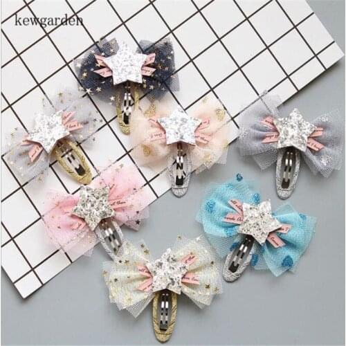 Kewgarden Cute Lace Gauze Ribbon Bowknot Stars Hairpins Hairclips Baby Girls BB Clips Headwear Hair Accessories 7 Pcs