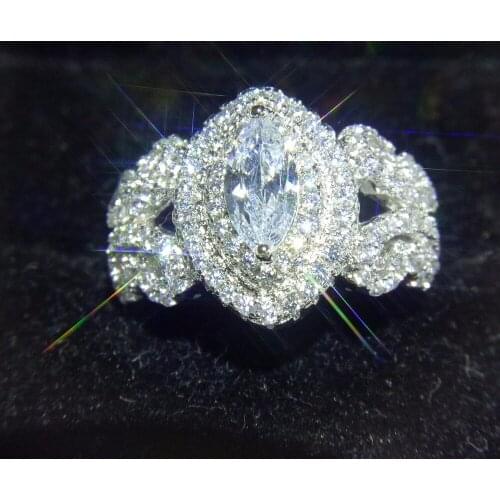 90% Big Promotion Hot Sale Luxury Jewelry 925 Sterling Silver Marquise 5A Zirconia CZ Pave Party Women Wedding Band Ring Gift