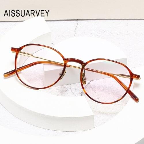 Acetate Round Designer Optical Eyeglasses Frames Women Metal Glasses Frame Men Fashion Vintage Prescription Frames Transparent