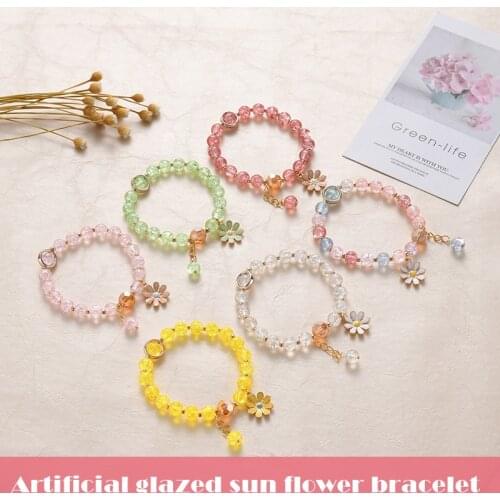 Bracelet with Sunflower Small Daises Imitation glass Jewelry Gifts for Girls H9