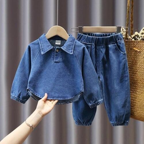 Children Spring Autumn Denim Clothingset Baby Boys Girls Jackets Jeans 2pcs Outfit Kids Handsome Casual Denim Clothes