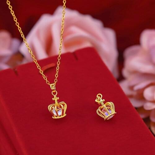 ELEGANT SAND GOLD 14K NECKLACE PENDANT NO CHAIN CROWN ZIRCONIA STONE PENDANTS FOR WOMEN WEDDING ENGAGEMENT JEWELRY GIFTS FEMALE