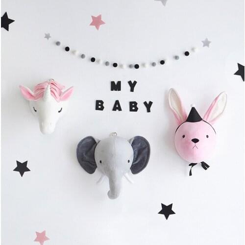 Animals Head Wall Decor Toys 3d Elephant Unicorn Rabbit Kids Child Baby Room Nursery Wall Hangings Stuffed Toy Dropshipping