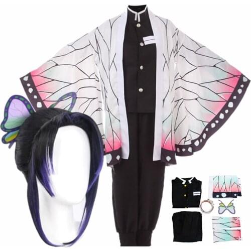 Adult Kids Demon Slayer Anime Kimetsu no Yaiba Kimono Kochou Shinobu Cosplay Costume