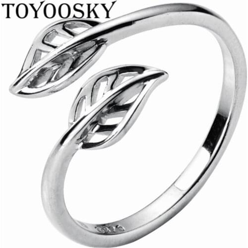Simple Style 925 Sterling Silver Lady Rings Leaves Plant Ring 1 PCS Fashion Jewelry for Women Adjustable Accessories