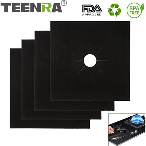 TEENRA 4Pc/set Gas Stove Cover Clean Mat Protector For Gas Stove Oil Protector Mat Reusable Oil Foil Kitchen Tools