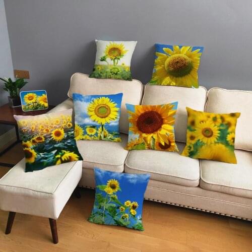 Colorful Yellow Sunflower Print Throw Pillow Cover 45*45 Square Cushion Covers Plush Pillow Case Sofa Home Decor Pillows Case