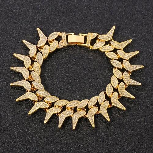 Full Iced Out 23MM Bling Heavy Cuban Thorns Link Chain Crystal Pave Mens Bracelets Hip Hop Jewelry Birthday Party Gift