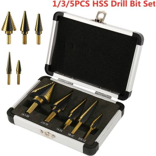 1/3/5PCS HSS Straight Groove Step Drill Bit Set Titanium Coated Wood Metal Hole Cutter Core Drills 3-12mm 4-12mm 4-20mm 4-32mm