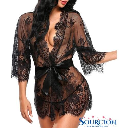 SWT New Sexy Women Lingerie Sets Lace Ruffles Underwear Sleepwear Night Robe See-through Babydoll Dress Erotic Sex Clothes