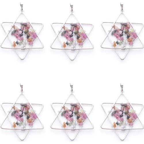 Wholesale 6Pc Natural Tourmaline Stone Tree Of Life Handmade Wire Color Wire Wrapped Star Pendants For Jewelry Marking TN3806