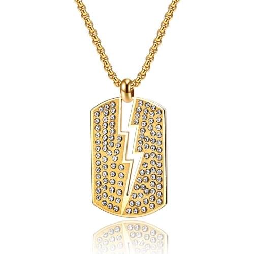 2021 Army Brand Necklace, Hip Hop Style Lightning Full Rhinestone, Trendy Mens Personality Wearing Titanium Steel Pendant