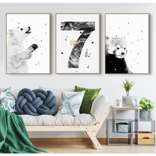 Polar bear Wall Art Picture black white Animal Canvas Poster Nursery Print Minimalist Painting Nordic Kids Baby Room Decor
