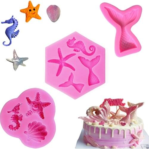 Lovely Shell Starfish Conch Silicone Cake Mold DIY Mermaid Tail Fondant Cake Decorating Tools Soap Mold Epoxy Resin Art Moulds