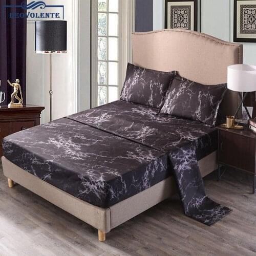 2/3/Pcs Simple Beding Sets Marbling Polyester Flat Sheet Fitted Sheet Pillowcase Tiwn Full King Queen Soft Home Bedding Product