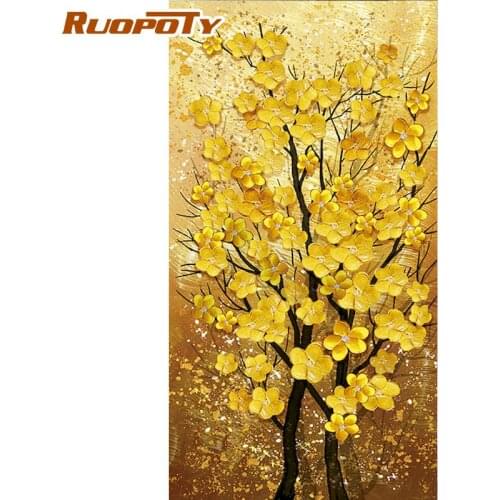 RUOPOTY 5D DIY Diamond Embroidery Golden Flowers Diamond Painting Adults Hobby Handmade Gift Diamond Mosaic Wall Decorations