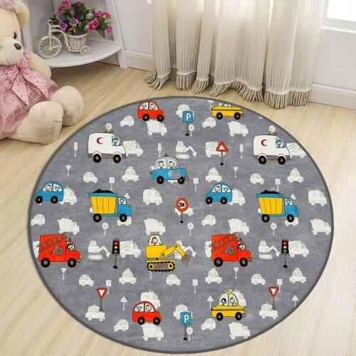 Gray Round Kids Room Rug clock numbers girl heart educational carpet