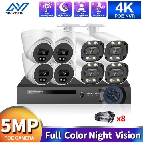 H.265+ 8CH 5MP POE Security System 4CH NVR Kit Two-way Audio IP Camera Outdoor Face Detection CCTV Video Surveillance NVR Set