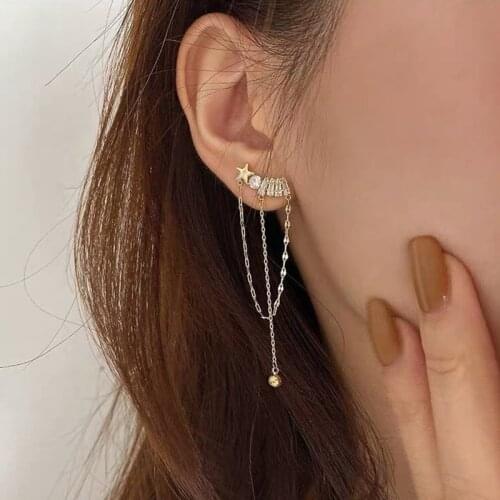 TIMEONLY korean style bling bling crystal rhinestone tassel earrings for women gold chains beads star dangle earrings brincos