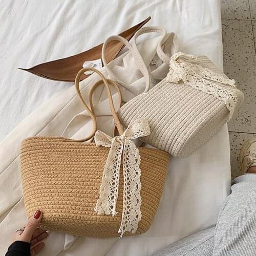 Women Straw Bag Scarf Wild Woven Handbag Rattan Woven Shoulder Bags Vacation Beach Bucket Packs Handbags