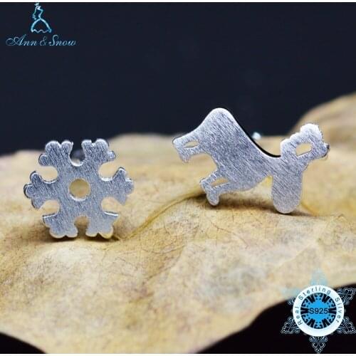 Ann & Snow 925 Sterling Silver Petite Snowflake Little Elk Stud Earrings for Women Silver Small Earrings Fine Jewelry brincos